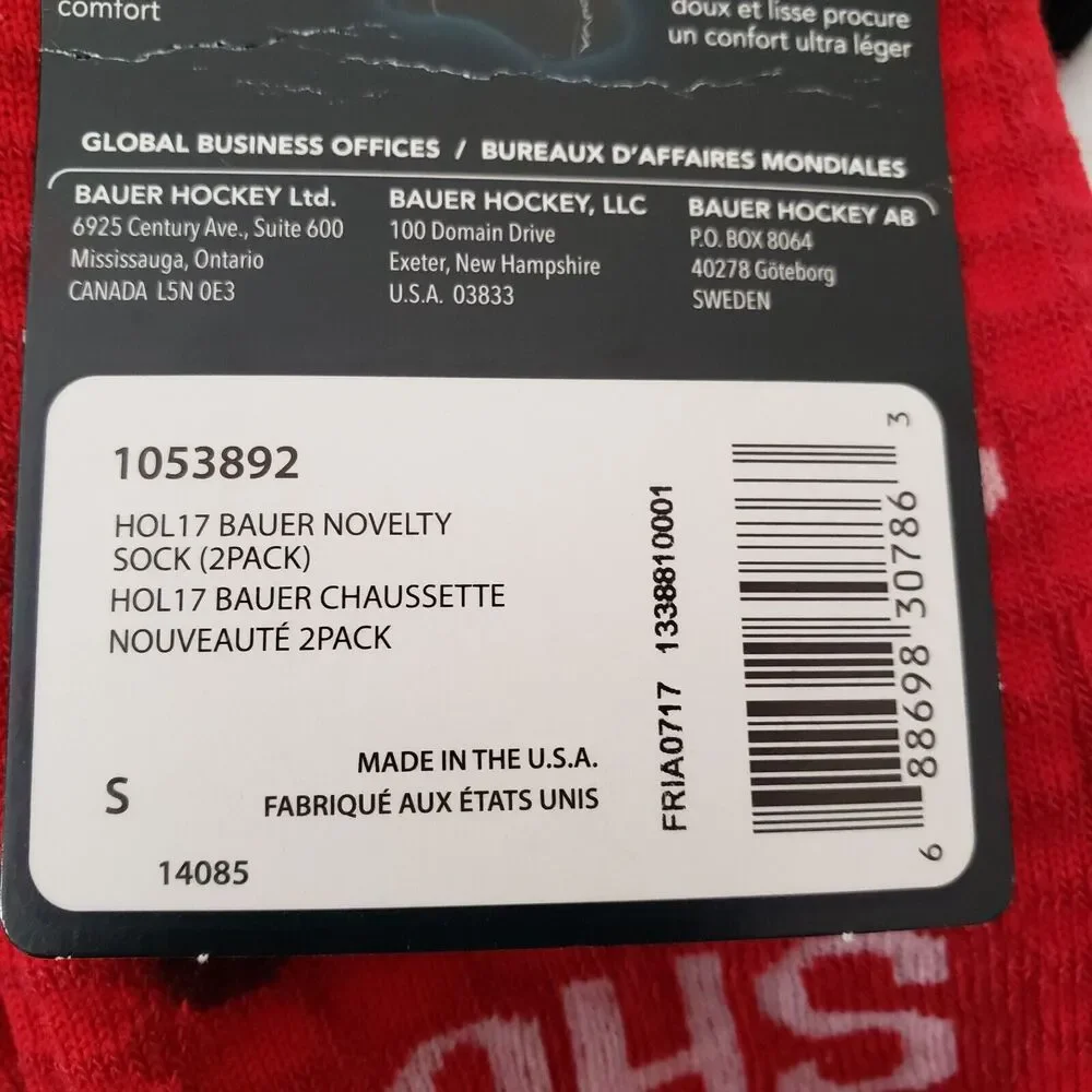 2 Pk Bauer Novelty Socks Small 2-4.5 Youth Mid-Calf Light Compression Ice Hockey